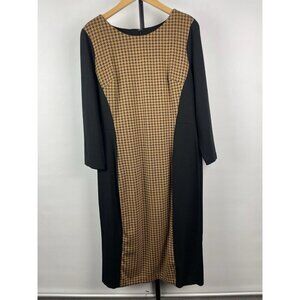 Talbots Black‎ Brown Gingham 3/4 Sleeve Sweater Knee Length Holiday Dress Size 6